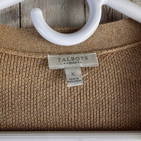 Talbots Sweater Cardigan Womens 0X Tan Gold Metallic Open Front Cotton Blend - Picture 3 of 7